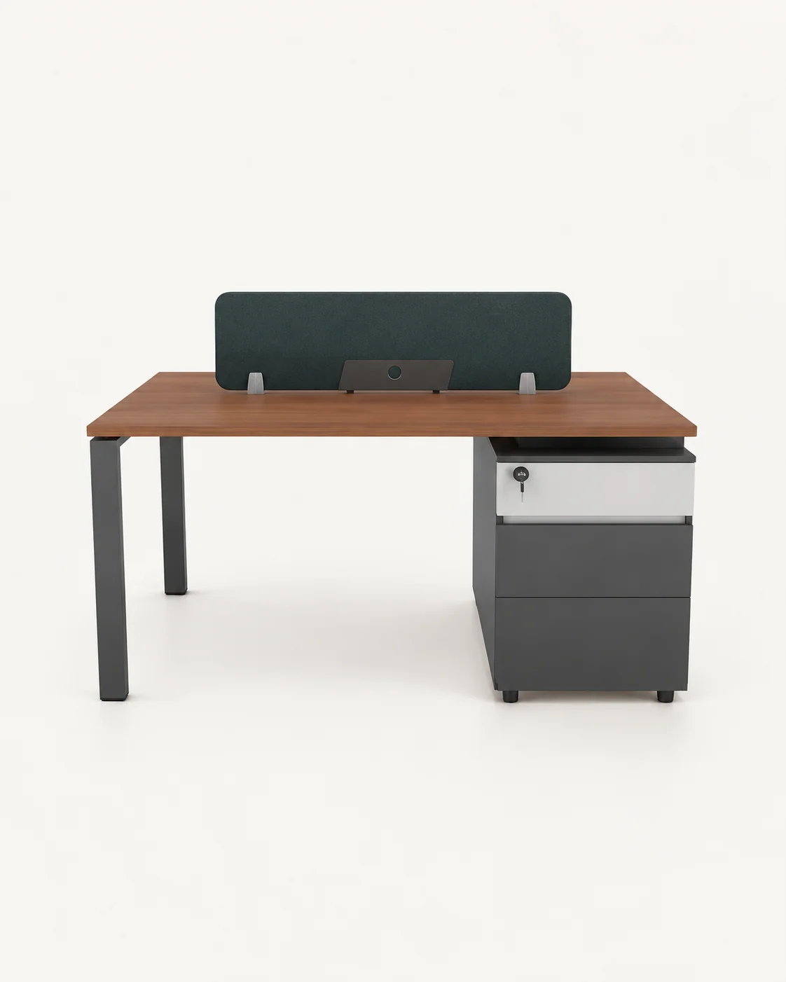 Desk with Privacy Screen and Pedestal